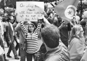 Demonstrator at a May Day demonstration in Tunis, Tunisia