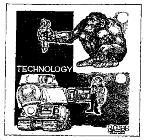 R. Crumb cartoon, primitive and advanced technology