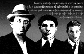 Renzo Novatrore, Italian individualist anarchist and anti-fascist militant with his comrades, Filipi and DiGiovanni, circa 1921.