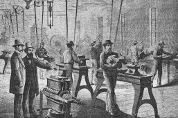 Engraving: early mechanized workshop