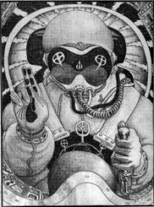 The High Priest of Technology: "Dominate, dominate, dominate" (drawing by Stephen Goodfellow)