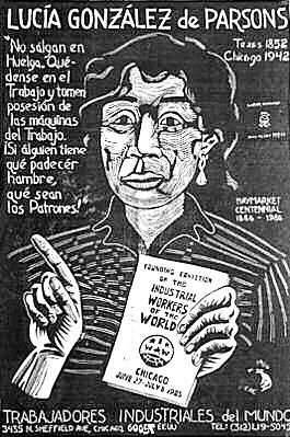 Lucía González de Parsons by Carlos Cortez (Linocut, 1986 Chicago, 90 x 61 cm)