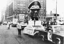 Image, pro-war march, Detroit, July 1967, bust of General MacArthur which caused so much trouble in the St. Patrick's Day Parade was there.