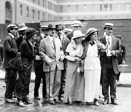 Alexander Berkman (with cane) with comrades including Becky Edelson and Louise Berger. Anarchists 100 years ago dressed up a little more than today.