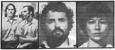 photos: Russell Little and Joe Remiro as they are led to court in March 1974; police mug shots of Bill and Emily Harris