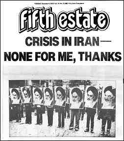 Cover image, Issue 300, December 4, 1979 - Fifth Estate Magazine. Headline reads "Crisis in Iran--none for me, thanks!"
