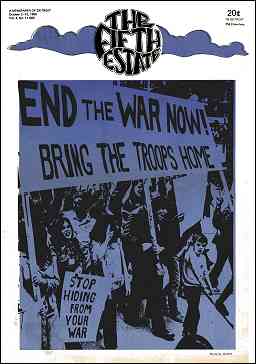 Cover image, Issue 89, October 2-15, 1969. Full-page photo shows anti-war demo, sign reads, "End the War, bring all the troops home now!"