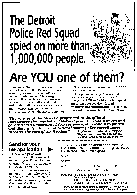 Detroit Red Squad spied on more than 1,000,000 people, are you one of them? Full text reproduced on page where this image is displayed.