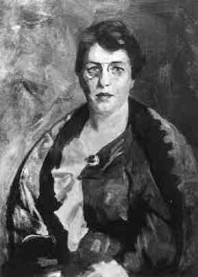 Black and white photo of Robert Henri's 1915 portrait of Emma Goldman