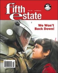 Cover image, issue 405, Winter 2020. Photo shows a girl confronting a law officer in riot gear.