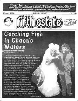 Cover image, Issue 345, Winter, 1995. Features beginning text of "Catching Fish in Chaotic Waters." Photo shows a bride and groom wearing gas masks.
