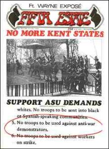 Cover image, Issue 105, May 14-27, 1970. Headline reads, "No More Kent States." Photo shows National Guard troops at Kent State firing at protesters.
