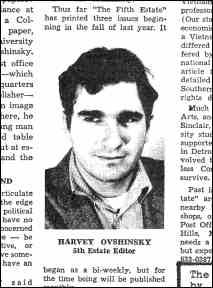 photo portrait of Fifth Estate founder Harvey Ovshinsky, 1966