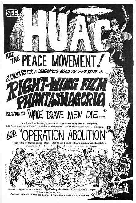 Spoof mov poster, HUAC and the Peace Movementf! Text is rendered on same page.