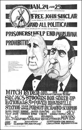 Free John Sinclair and All Political Prisoners. Poster text is reproduced on page