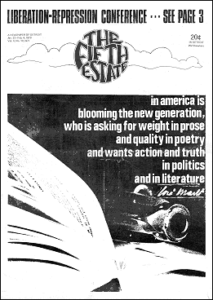 Cover image, Issue 97, January 22-February 4, 1970. A graphic shows the pages of an open book; the barrel of a pistol protrudes toward the viewer. Text reads, "In america is blooming the new generation, who is asking for weight in prose and quality in poetry and wants action and truth in politics and in literature."