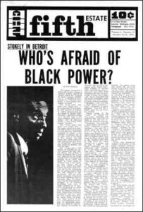 Front page image, Fifth Estate issue 16, October 16-31, 1966. Features story Who's Afraid of Black Power? Stokely in Detroit.
