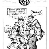 Poster Image, R. Crumb cartoon, "Don't criticize Detroit!" FE Issue 86 cover.