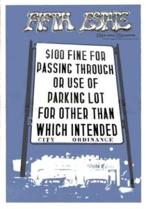 Cover, FE issue 110, features sign reading "$100 fine for passing through or use of parking lot..."